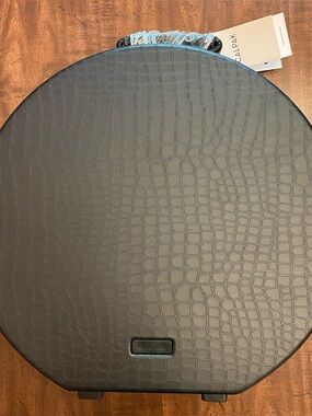 NWT CALPAK Medium Travel Hat Box with Strap - Black Crocodile